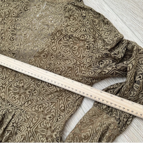 Sexy! Free People Uptown Dress Bronze Lace Long Sleeve Deep V Neck Mini - Picture 5 of 8